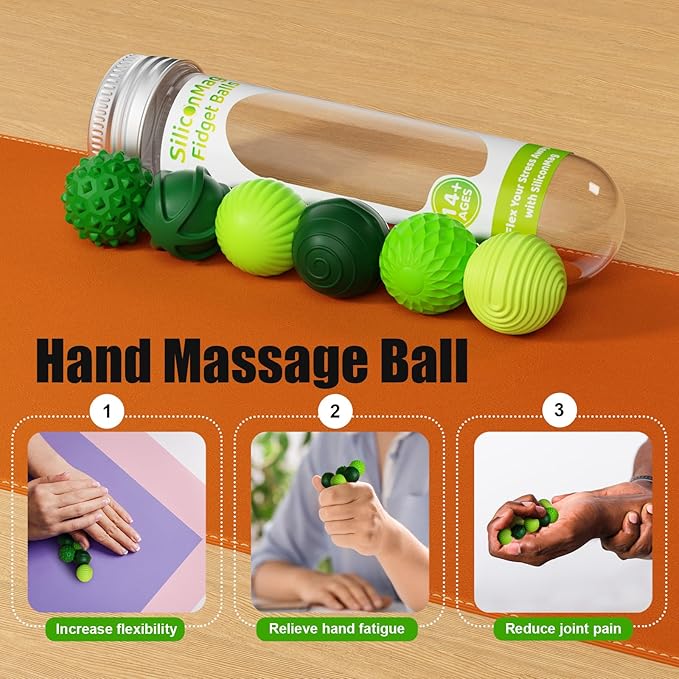 Silicone Magnetic Balls, Fidget Toys, 6-Pack Stress Relief Toys for Adults, Teens, Sensory Toy for Fingers Hands, Quiet Office Desk Toys with Textures, Magnet Fidget Fun Gift (Green)