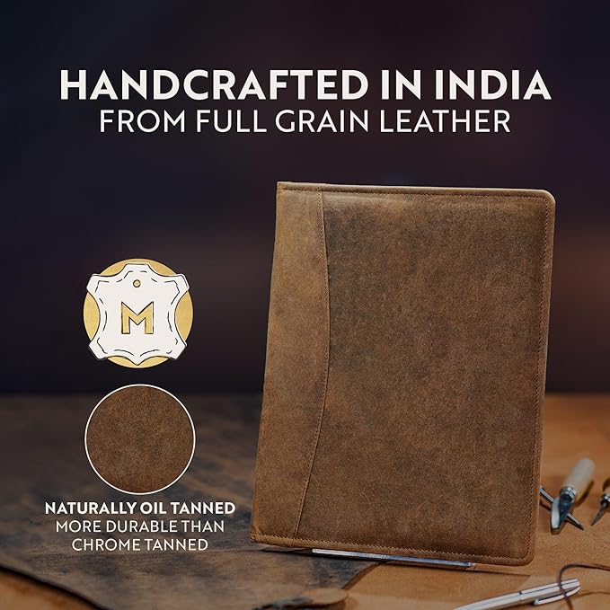 Moonster Leather Portfolio Professional Organizer Padfolio – Resume Folder with Luxury Pen - Leather Binder Portfolio Writing Pad with Business Card Holder - Portfolio Folder for Men & Women