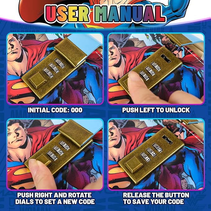 Superhero Diary with Lock for Boys – Comic-Inspired PU Leather Notebook Journal with Lock 228 Pages – Locked Diary Planner Organizer for Boys, Girls, Teens, Fans, School or Gift Use