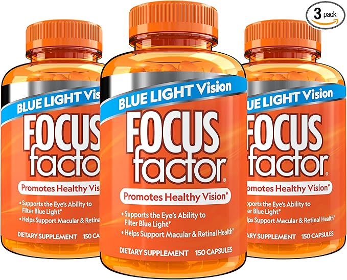 Focus Factor Blue Light Formula (150 Count) - Eye Vitamins with Blue Light Filtration Support - Lutein and Zeaxanthin Supplement with Vitamin C, Vitamin E, Lutemax 2020® - Promote Eye Health (3 Pack)