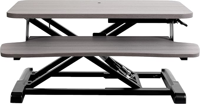 VIVO 26 inch Desk Converter, K Series, Height Adjustable Sit to Stand Riser, Dual Monitor and Laptop Workstation with Keyboard Tray, Gray Top, Black Frame, DESK-V026KG