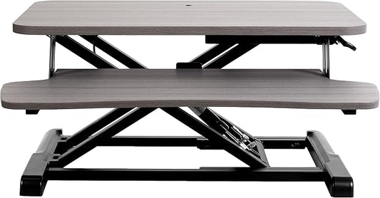 VIVO 26 inch Desk Converter, K Series, Height Adjustable Sit to Stand Riser, Dual Monitor and Laptop Workstation with Keyboard Tray, Gray Top, Black Frame, DESK-V026KG