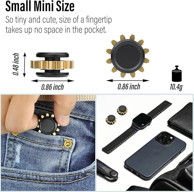FREELOVE Gear Metal Fidget Spinner Toys for Adults, Small Mini Tiny Pockget Figette, Bike Chain, Copper Brass Hands Gyro, Quiet Silent Cool Cube for Anxiety Men (1 Gear, Black-Brass)