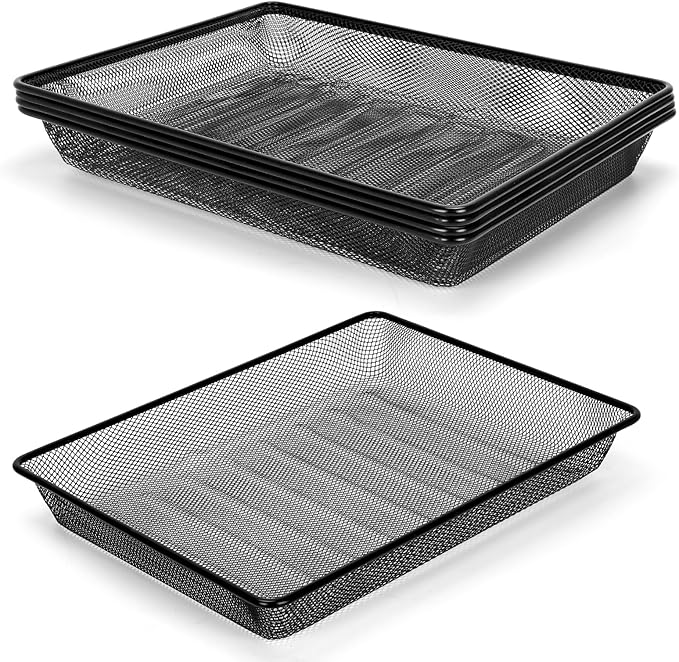 Single Desk Tray Organizer, Turn in Trays Classroom, Metal Mesh Paper/Letter Storage Basket for Office Home Drawers School, Black (5 Pack)