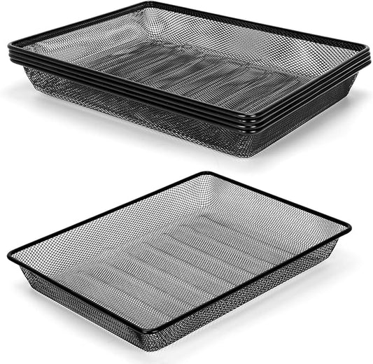 Single Desk Tray Organizer, Turn in Trays Classroom, Metal Mesh Paper/Letter Storage Basket for Office Home Drawers School, Black (5 Pack)