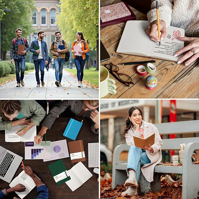 ViVin Lined Journal Notebooks, 3 Pack, (Black, Navy, Brown), 192 Pages, Medium 5.5 x 8.3 inch, College Ruled, A5 Hardcover Notebooks, Journaling Notebooks for Work, Writing, School