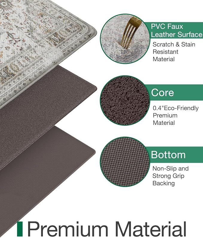 LUMI Kitchen Mat Anti Fatigue Cushioned, Memory Foam Padded Standing Rug Waterproof, Non Slip Comfort Floor Runner for Home, Sink, Laundry, Office, 24"x59", White