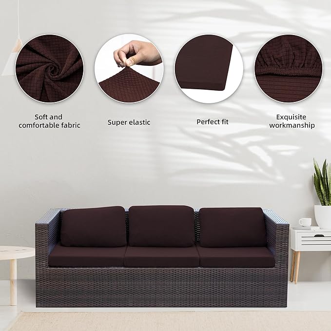 8Pcs Stretch Patio Cushion Covers,Outdoor Couch Covers Replacement,Outdoor Couch & Sofa Slipcovers,for Patio Furniture Cushion Covers,Washable Reusable Furniture Protector (Coffee,Cover Only)
