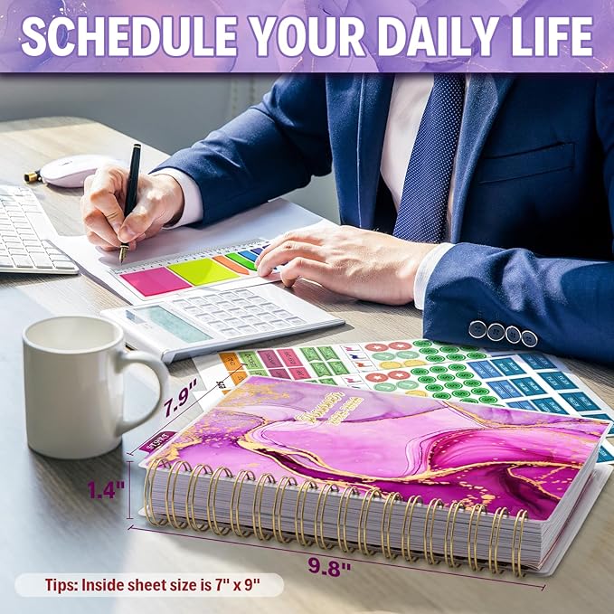 Planner 2025-2026, Large 18 Months Academic Daily Weekly Monthly Planner Yearly Agenda July. 2025–Dec. 2026, 7.9" x 9.8", Page Tabs, Separator Page, Pocket Folder, Bookmark, Stickers, Sticky Note Set