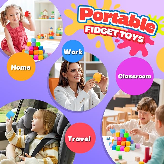 24PCS Color-Changing Stress Cube - Soft, Squeezeable Stress Relief Balls for Relaxation, Ages, Ideal for Parties, Home, Classroom, and Office Use, Slow-Rebound Design, Portable