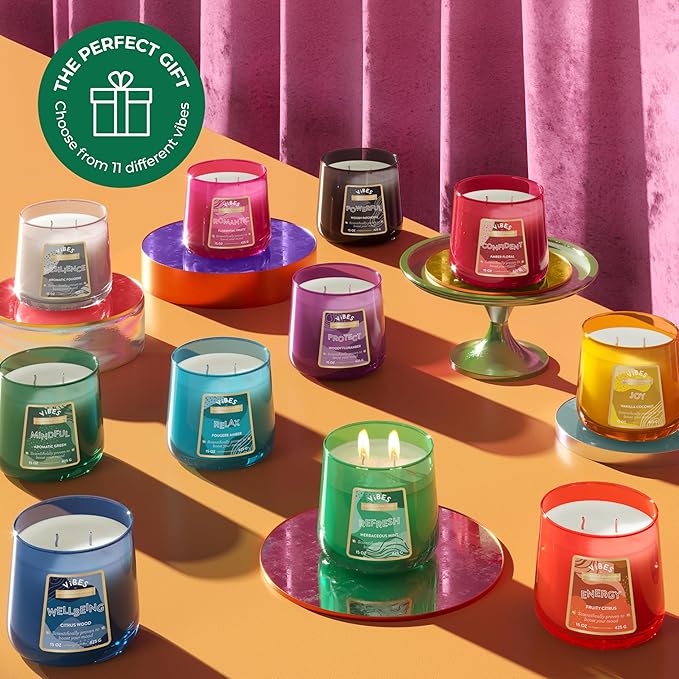 Candle-Lite Vibes Aromatic Green Mood-Enhancing Scented Candles, 15 oz Jar, Aromatherapy, Proudly Poured in The USA, 2-Wick, 86 Hours Burn Time, Perfect Relaxation Gift