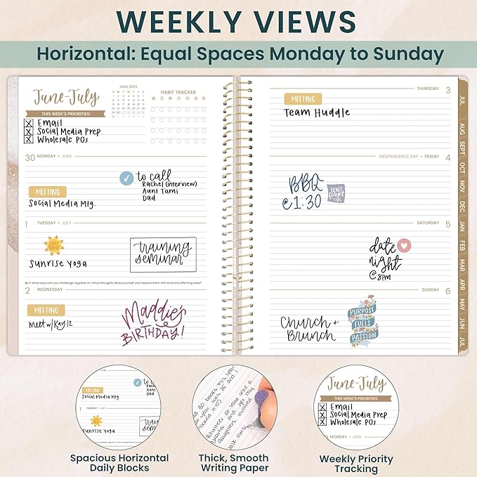 bloom daily planners 2025-2026 (8.5" x 11") Academic Year Day Planner (July 2025 - July 2026) - Aesthetic Weekly & Monthly Dated Agenda Organizer with Stickers - Brushed Beige