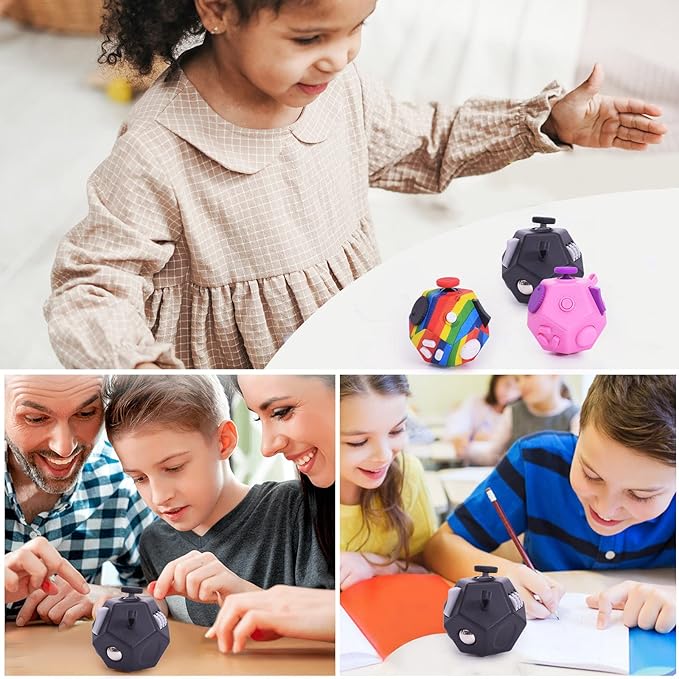 Mini Fidget Toys Cube,12 Sided Cube Toys Relief Stress,Anxiety, Depression,Autism for Kids Adults Improve Focus and Kill Time (Black)