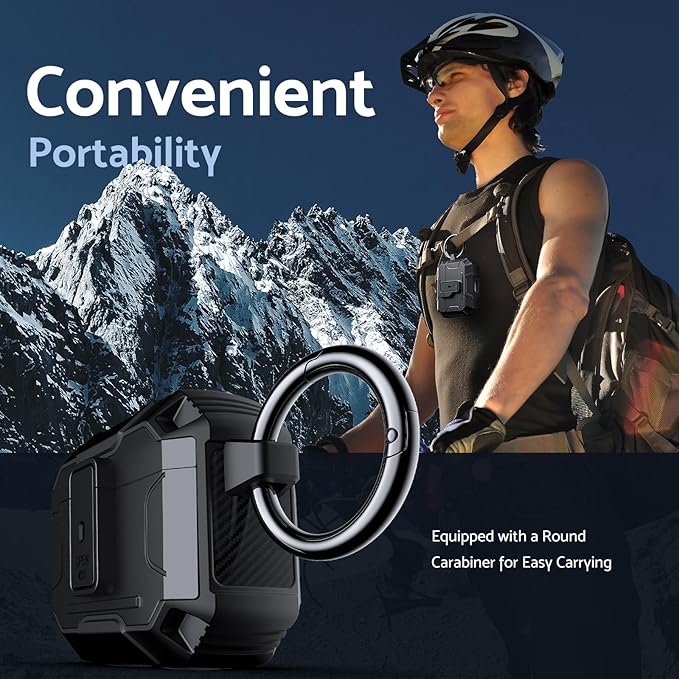 DASFOND Armor Earphone Cover Case for Airpods 4 Generation, Military Grade Full Body Shockproof Protection Hard Case, Support Wireless Charging with Keychain, Magnetic Lid, Front LED Visible, Black