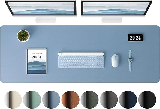 Aothia Leather Desk Pad Protector - Large Mouse Pad, Office Mat, Non-Slip PU Leather Blotter, Laptop Desk Pad, Waterproof Writing Pad for Office and Home (Denim Blue, 38" x 13.7")