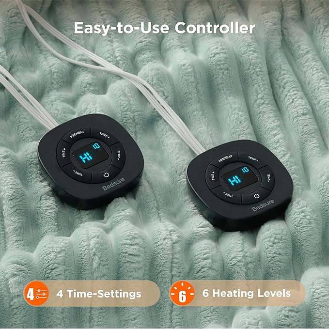 Bedsure Electric Blanket Queen Size - Thick Striped Flannel Electric Blanket with Dual Control, Heating with 10 Heat Settings & 10 Time Settings, 8 hrs Timer Auto Shut Off (84x90 inches, Green)