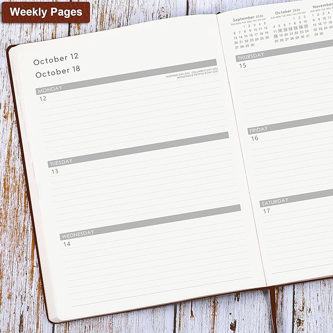 2026 Planner - JAN 2026 - DEC 2026, Planner 2026, Weekly and Monthly Planner, Leather Cover Calendar Planner with Thick Paper, Back Pocket with Notes Pages, Brown (8.5" x 11")