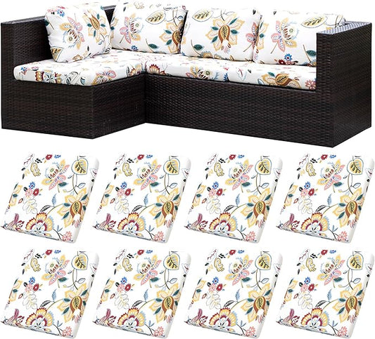 8Pcs Stretch Patio Cushion Covers,Outdoor Couch Covers Replacement,Outdoor Couch & Sofa Slipcovers,for Patio Furniture Cushion Covers,Washable Reusable Furniture Protector (Vivid, Cover Only)