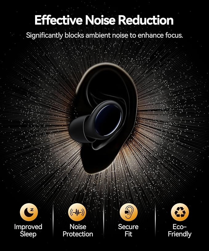 Ear Plugs for Sleeping 45dB Noise Cancelling Ear Plugs for Concerts & Noise Reduction, Earplugs for Sleep, Snoring Airplane Musician Calmer, Silicone Earplugs Reusable Concert Ear Plug +8Tip Black