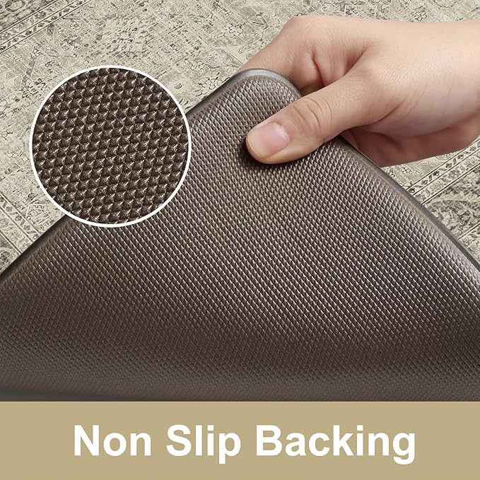 KIMODE Farmhouse Anti Fatigue Kitchen Mat,Vintage Brown Kitchen Rugs Sets of 2,Non Slip Waterproof Kitchen Floor Mats,Ergonomic Cushioned Comfort Standing Mat for Laundry,Office, Sink,Desk