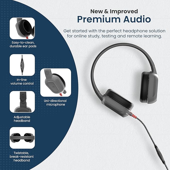 Brenthaven Wired Headphones with Mic | USB C On-Ear Rugged 2 Adjustable Headphones with Long Tangle Free Cord - Lightweight Durable & Drop Tested School Supplies for Kids & K-12 Students - Gray