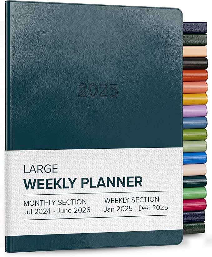 Harbor Large Weekly Monthly Planner 2025 - Calendar Planner and Notebook, Durable Faux Leather, 192 Pages, Softcover & Book Bound - Cambridge Rustic Turquoise - 9.75 x 7.5 "