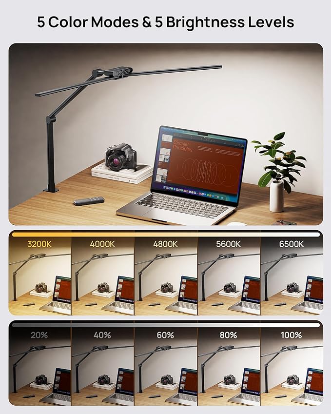 TROND LED Desk Lamp with Clamp - 1500LM Super Bright Architect Desk Light, 25 Lighting with Remote or Touch Control, Eye-Caring Clip on Light, for Home Office, Computer Monitor, Reading, Study, Work