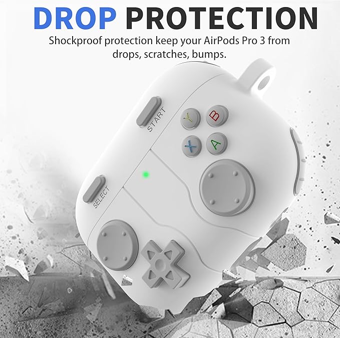 for AirPods Pro 3 Case(2025) DamonLight Game Case Shock-Proof Protective Silicone with Cleaning Pen and Keychain Accessories for Apple Airpods Pro 3rd Generation (White)