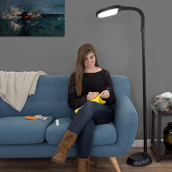 Lavish Home Adjustable Floor Lamp - Full Spectrum Natural Sunlight Lamp with Bendable Neck for Reading, Craft, Studying, and Esthetician Light - (Black)
