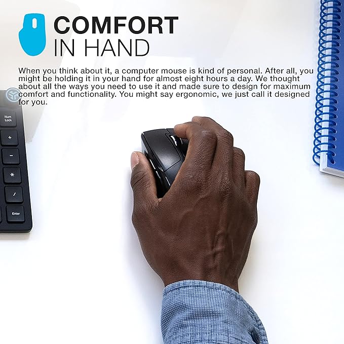 JLab JBuds Wireless Mouse, Connect Via Bluetooth or USB Wireless Dongle, Multi-Device Toggle, Up to Three Devices, Custom User Profiles, Adjustable Tracking, Full-Size, Rechargeable, (1 Pack)