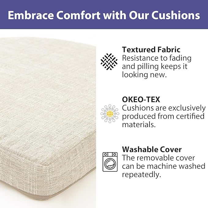 Chair Cushions for Dining Chairs with Ties and Removable Cover, Dining Kitchen Chair Pads with Non-Slip Bottom, High-Resilience Indoor Seat Cushions, 16'' x 16'' x 2'', Set of 6, Beige