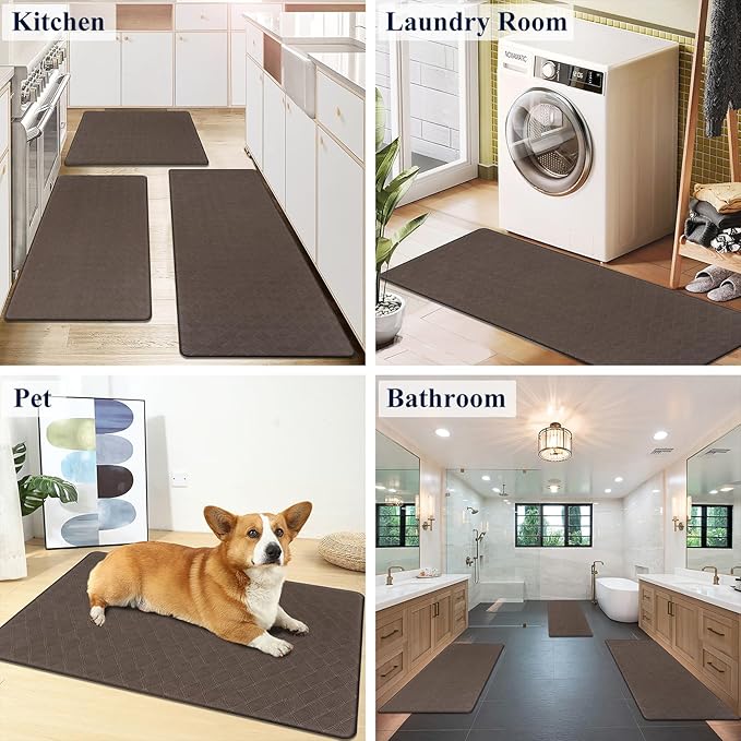 HEBE Anti Fatigue 3 Piece Waterproof Kitchen Mats - Non Slip Comfort Standing Mat Runner for Home Office, Sink, Laundry