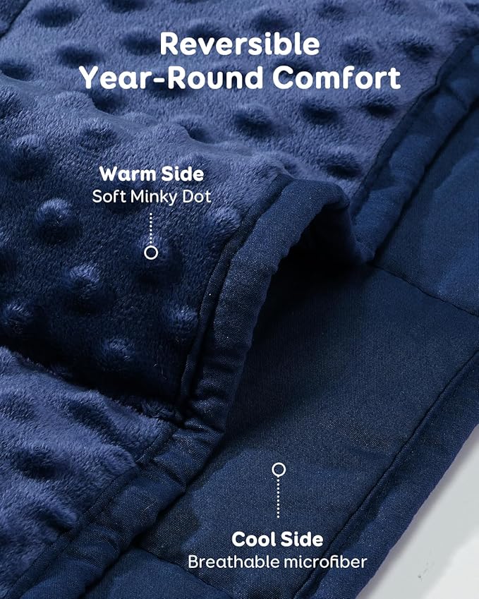 Kivik Weighted Blanket 15 lbs for Adults, Minky Dot Heavy Blankets, Microfiber Reversible Weighted Throw Blankets for All Seasons, Machine Washable,60"x80" Queen Size, Navy Blue