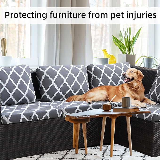 8Pcs Stretch Patio Cushion Covers,Outdoor Couch Covers Replacement,Outdoor Couch & Sofa Slipcovers,for Patio Furniture Cushion Covers,Washable Reusable Furniture Protector (BTC02-Gray,Cover Only)