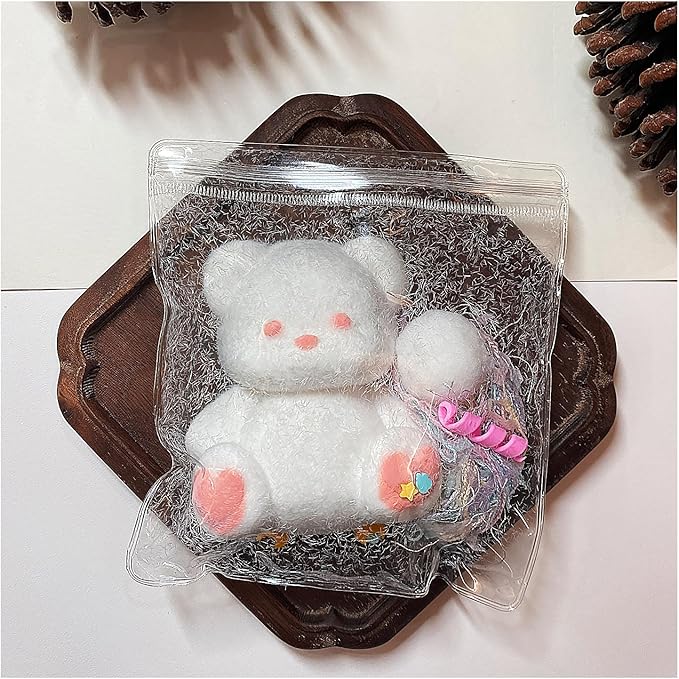 Taba Squishy Bear,fufu squishies,Silicone Toys,Stress Relieving Fur Ball OPP Packaging GiftsSquishy Fidget Toys for Anxiety&Relaxation,Perfect Desk Accessory for Adults (White Bear)
