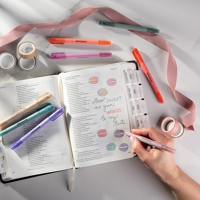 DIVERSEBEE Dual Tip Bible Highlighters and Pens No Bleed, 8 Pack Quick Dry Highlighters Set, Cute Markers, Bible Study Journaling School Office Supplies and Accessories (Boho)
