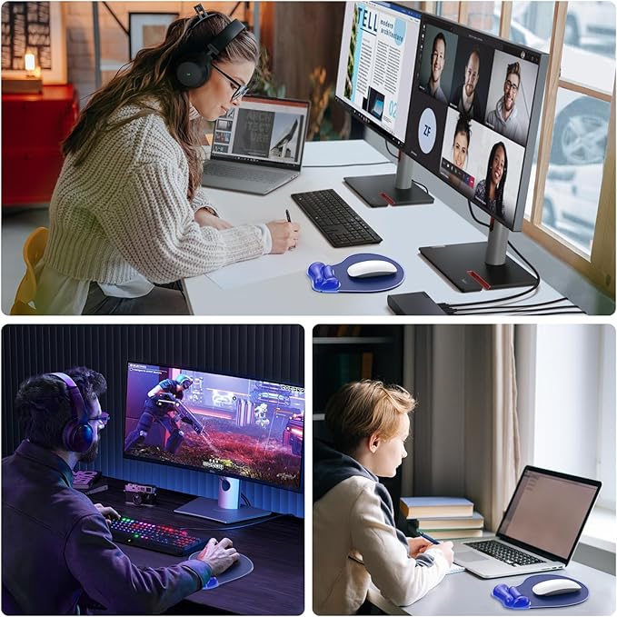 Mouse Pad with Gel Wrist Rest, Ergonomic Mouse pad Comfortable Computer Wrist Support for Laptop, Pain Relief Mousepad with Non-Slip PU Base for Office & Home Blue