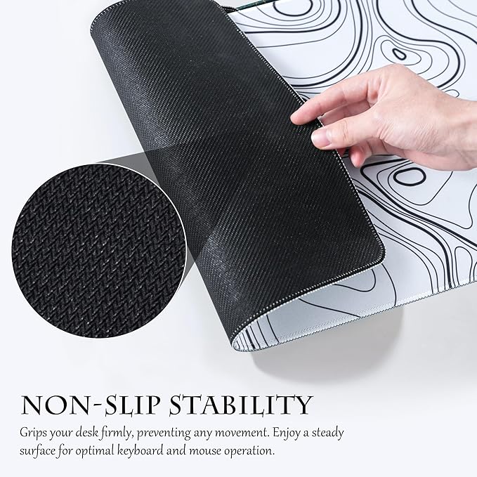 ALOANES Waterproof Mouse Pad with Durable Stitched Edge, XL gaming Keyboard Pad, Non-Slip Rubber Base, Extended Desk pad for Gamer, Office & Home, White Topographic Map Mousepad 31.5''x 11.8''x 0.12''
