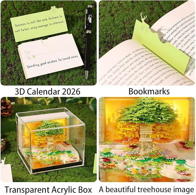 3D Timepiece Calendar 2026 Paper Art Memo Pad with LED Light – Tear-Away Desk Calendar for Record, Planner & Habit Tracker, Bookmark, Gift & Decorative Office Decor
