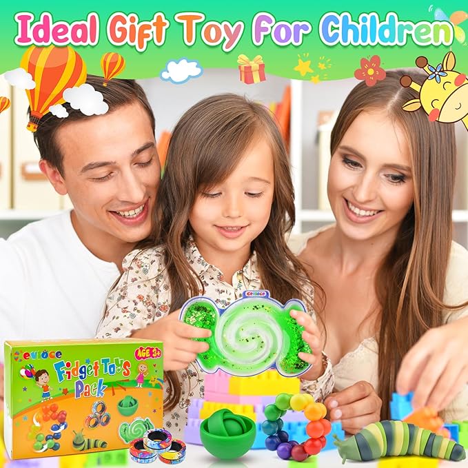 Cevioce 5Pcs Fidget Toys Adults Pack,Easter Basket Stuffers for Teens Boys,Autism Sensory Toys with Fidget Spinner Slug Magnetic Rings,Squishy Fidget Toys ADHD Stress Relief,Party Favor for Kid-G