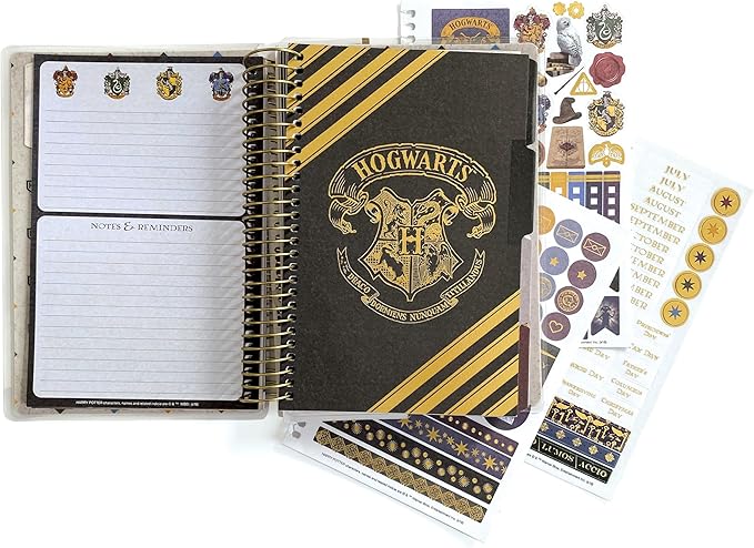 Paper House Productions Harry Potter 12 Month Undated 7.5" Planner with Month and Event Flag Stickers - Hogwarts Founders Crest