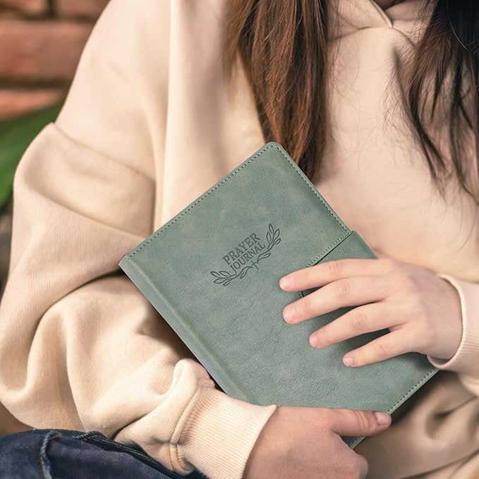 Ospelelf Green Faux Leather Prayer Journal - Christian Gift Journal for Women & Men, Daily Devotional Planner Notebook for Bible Study, Gratitude & Reflection, Undated 3-Month