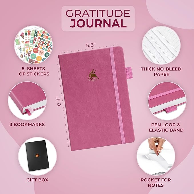 Clever Fox Gratitude Journal Premium - Happiness, Positivity & Affirmation Journal – Inspirational Daily Notebook, 6 Months (Violet Blossom)