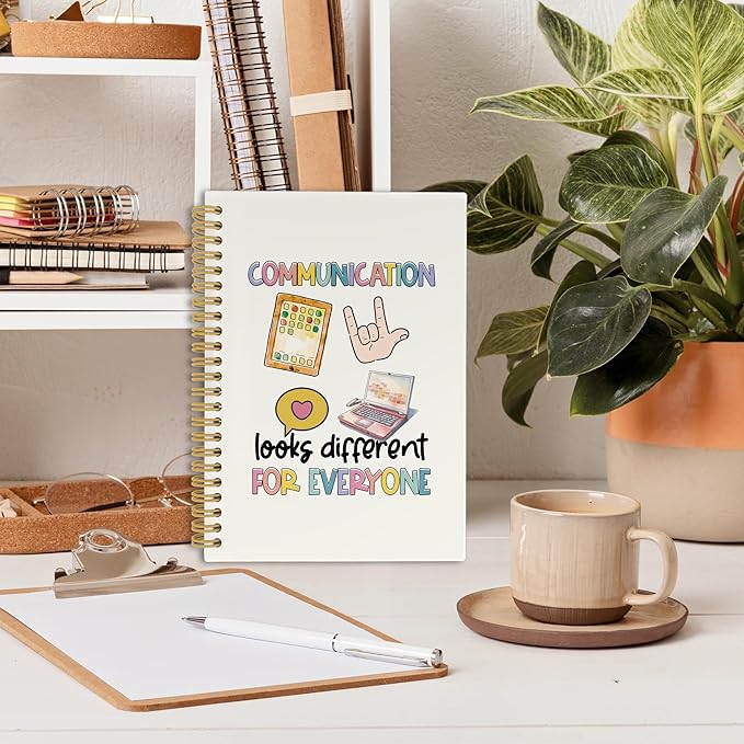 Speech Therapy Journal Notebook, Speech Pathologist School Office Supplies, Communication Looks Different For Everyone Hardcover Spiral Notebook 5.5x8.3 Inch