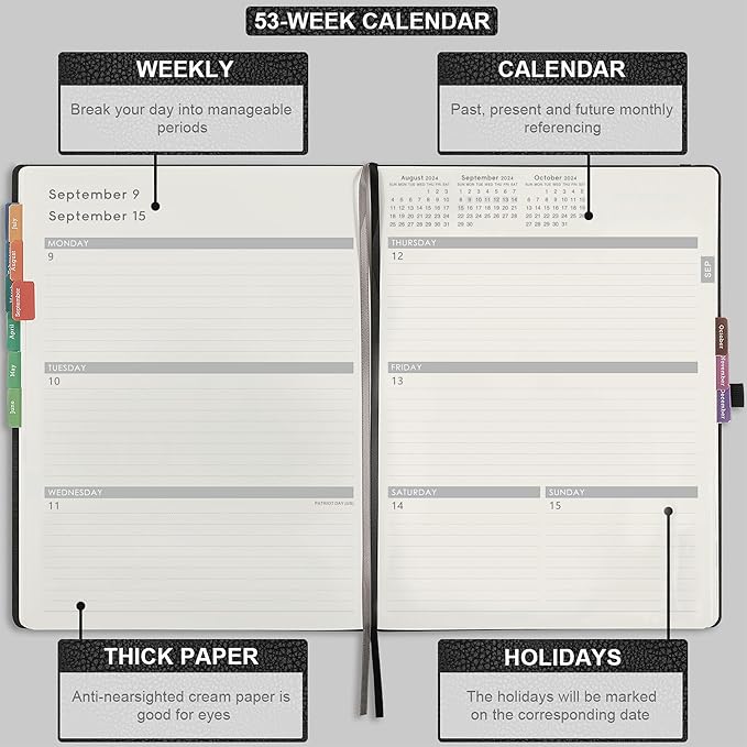 2024-2025 Planner - Weekly Monthly Planner 2024-2025, JUL 2024 - JUN 2025, 8.5" x 11", Leather Cover Planners 2025 with Thick Paper, Back Pocket with Notes Pages - Black