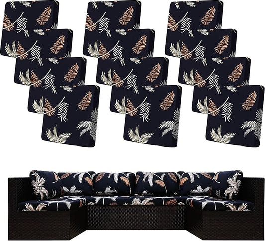 12Pcs Stretch Patio Cushion Covers,Outdoor Couch Covers Replacement,Outdoor Couch & Sofa Slipcovers,for Patio Furniture Cushion Covers,Washable Reusable Furniture Protector (Coconut Ttrees,Cover Only)