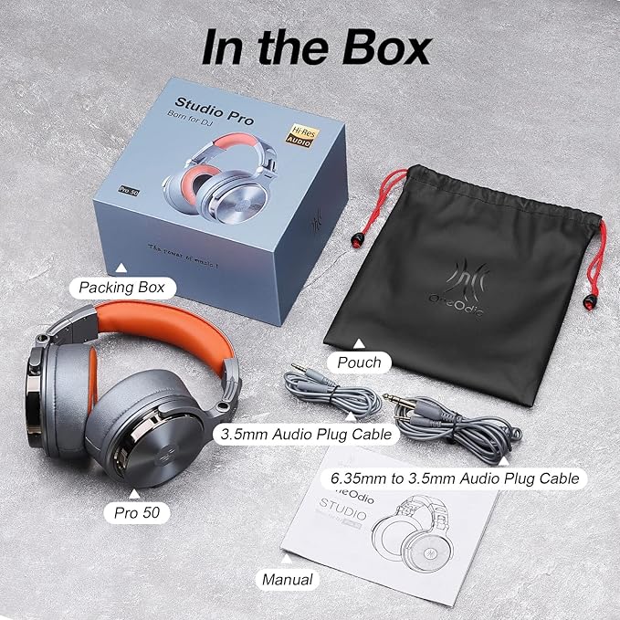 OneOdio Hi-Res Over Ear Headphones for Studio Monitoring and Mixing, Sound Isolation, Protein Leather Earcups, 50mm Driver Unit, Wired Headphones for AMP Guitar Keyboard (Pro-50 Metallic Blue)