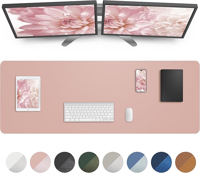 AFIING Leather Desk Pad Protector,Mouse Pad,Office Desk Mat, Non-Slip PU Leather Desk Blotter,Large Desk mat,Waterproof Keyboard mat for Office/Home/Decor (Pink,55"" x 17"")