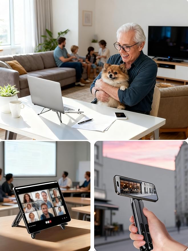 Laptop Stand for Desk, Ergonomic Portable Laptop Stand, Powerful Magnetic Adjustable & Multi-Rotatable Laptop Riser Compatible with (4.7" or Larger) Phone/Tablets/PC (Grey)