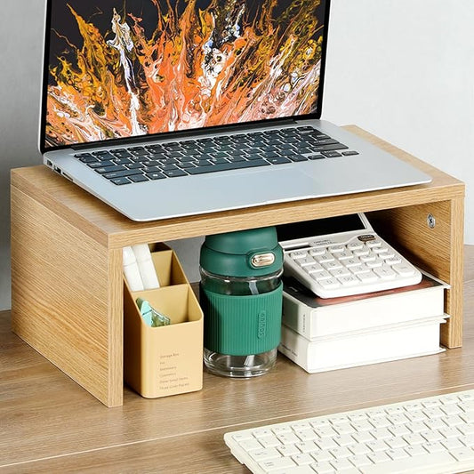 TEAMIX Higher Monitor Stand Riser, Wood Monitor Riser with Storage for Desk Small Monitor Stand TV/Screen/PC/Laptop Riser Computer Stand Desktop Shelf